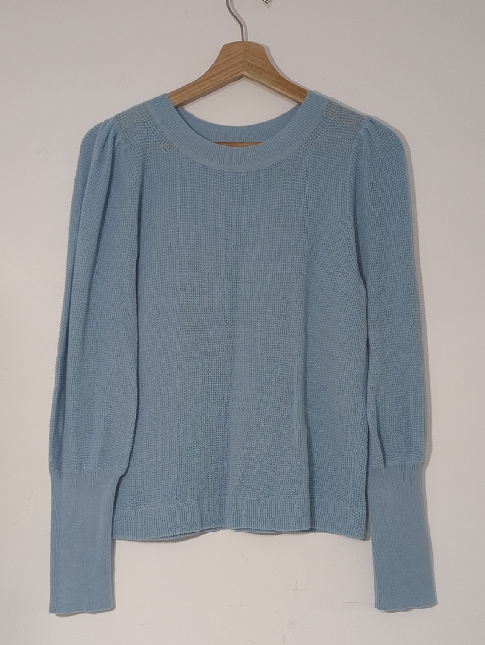 Margaret O'Leary Light Blue Knit Puff-Sleeve Sweater
